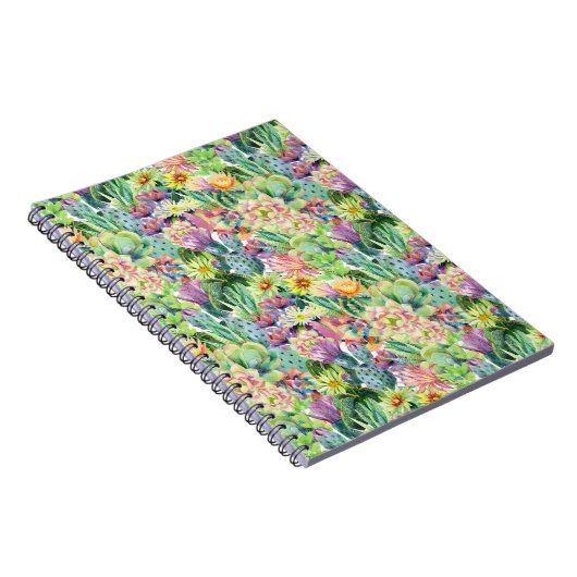 Exotic Blooming Waterverf Cacti Pattern Notitieboek (Rechterzijde)
