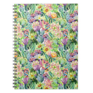 Exotic Blooming Waterverf Cacti Pattern Notitieboek