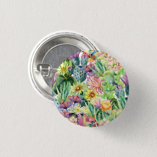 Exotic Blooming Waterverf Cacti Pattern Ronde Button 3,2 Cm (Voorkant /achterkant)