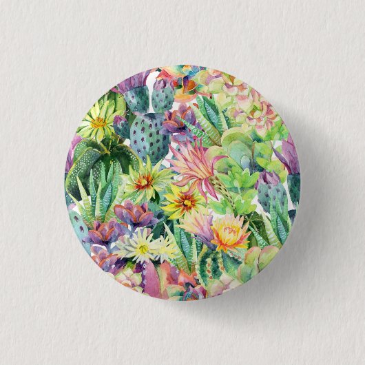 Exotic Blooming Waterverf Cacti Pattern Ronde Button 3,2 Cm (Voorkant)