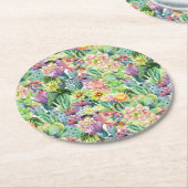 Exotic Blooming Waterverf Cacti Pattern Ronde Kartonnen Onderzetter (Gebogen)