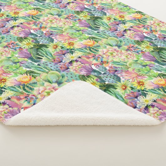 Exotic Blooming Waterverf Cacti Pattern Sherpa Deken (3/4)