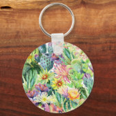 Exotic Blooming Waterverf Cacti Pattern Sleutelhanger (Voorkant)