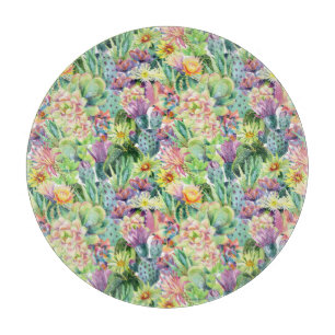 Exotic Blooming Waterverf Cacti Pattern Snijplank