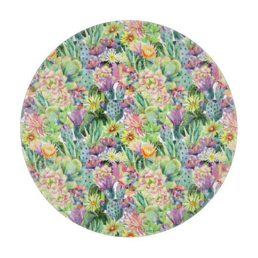 Exotic Blooming Waterverf Cacti Pattern Snijplank (Voorkant)