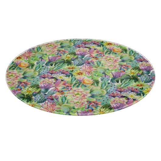 Exotic Blooming Waterverf Cacti Pattern Snijplank (Hoek)