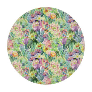 Exotic Blooming Waterverf Cacti Pattern Snijplank