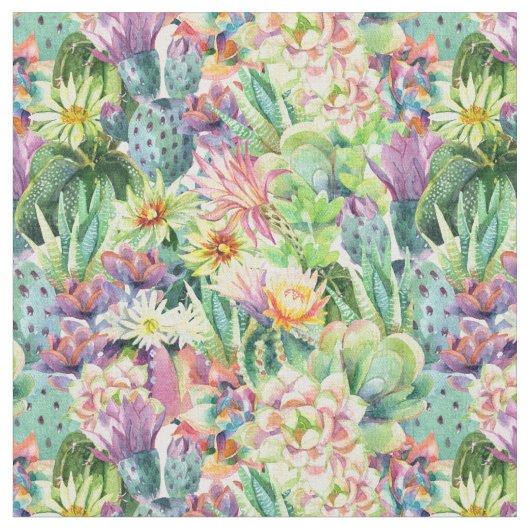 Exotic Blooming Waterverf Cacti Pattern Stof (Close Up)