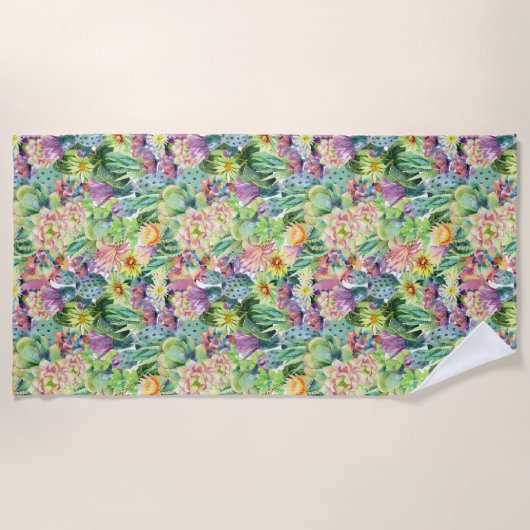 Exotic Blooming Waterverf Cacti Pattern Strandlaken (Voorkant)