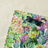 Exotic Blooming Waterverf Cacti Pattern Strandlaken (In situ)