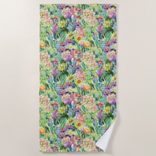 Exotic Blooming Waterverf Cacti Pattern Strandlaken