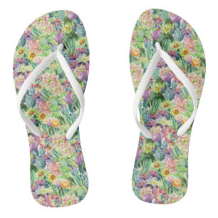 Exotic Blooming Waterverf Cacti Pattern Teenslippers