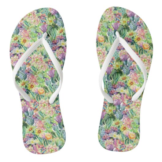 Exotic Blooming Waterverf Cacti Pattern Teenslippers (Voetbed)