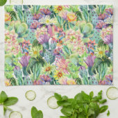 Exotic Blooming Waterverf Cacti Pattern Theedoek (Gevouwen)