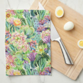 Exotic Blooming Waterverf Cacti Pattern Theedoek (Quarter Fold)