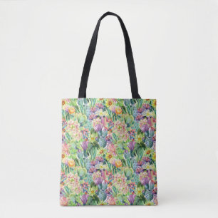 Exotic Blooming Waterverf Cacti Pattern Tote Bag