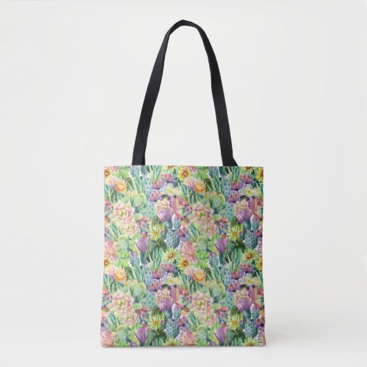 Exotic Blooming Waterverf Cacti Pattern Tote Bag (Voorkant)