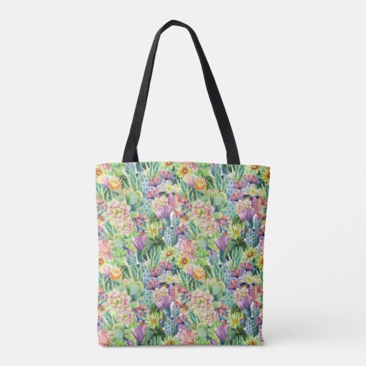 Exotic Blooming Waterverf Cacti Pattern Tote Bag (Achterkant)