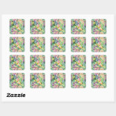Exotic Blooming Waterverf Cacti Pattern Vierkante Sticker (Vel)