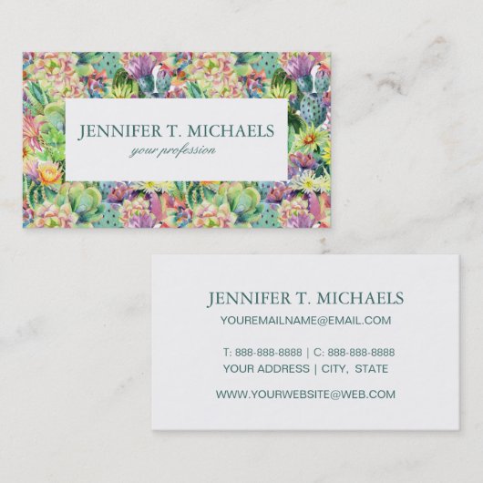 Exotic Blooming Waterverf Cacti Pattern Visitekaartje (Voorkant / Achterkant)