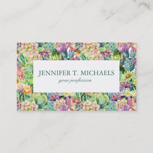 Exotic Blooming Waterverf Cacti Pattern Visitekaartje (Voorkant)