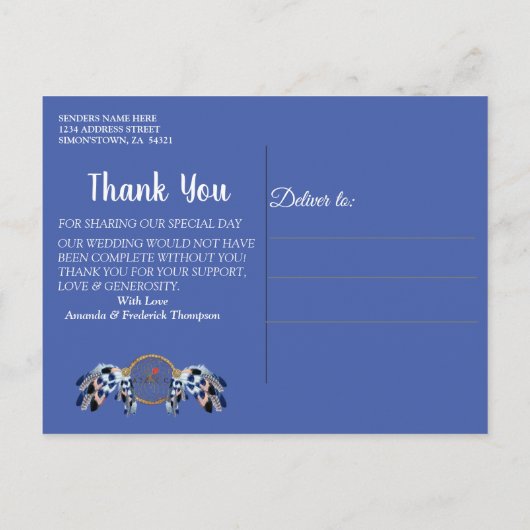 Exotic Blue Dream Catcher Hartelijk dank Aankondigingskaart (Achterkant)