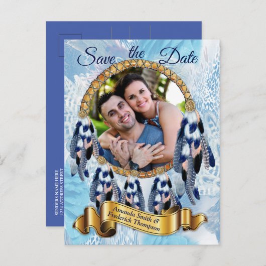 Exotic Blue Dream Catcher Save the date Aankondigingskaart (Voorkant / Achterkant)