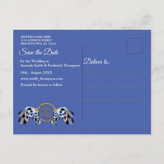 Exotic Blue Dream Catcher Save the date Aankondigingskaart (Achterkant)
