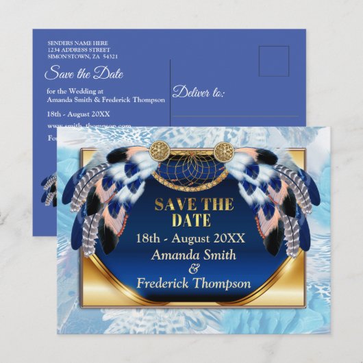 Exotic Blue Dream Catcher Save the Dates Aankondigingskaart (Voorkant / Achterkant)