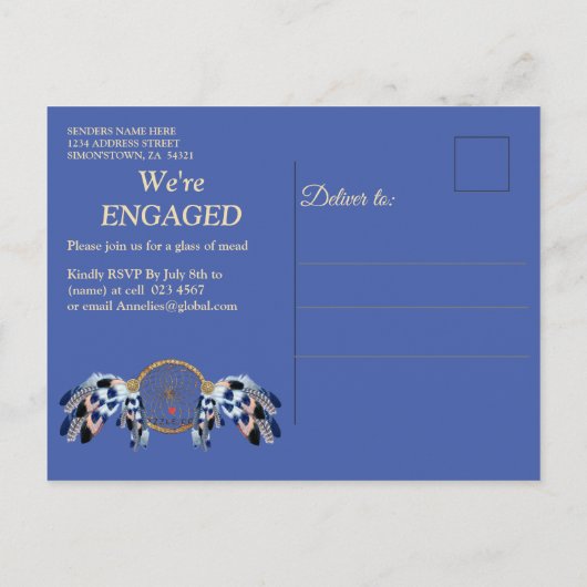 Exotic Blue Dream Catcher Verloving Uitnodiging Briefkaart (Achterkant)