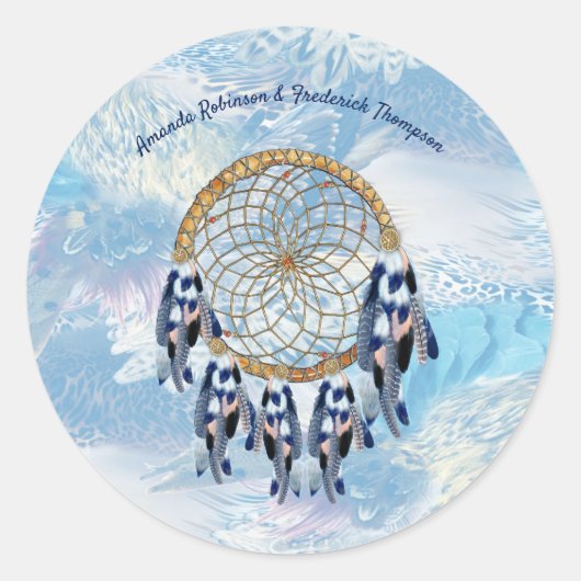 Exotic Blue Dream Catcher Wedding Party Dinner Pla Ronde Sticker (Voorkant)
