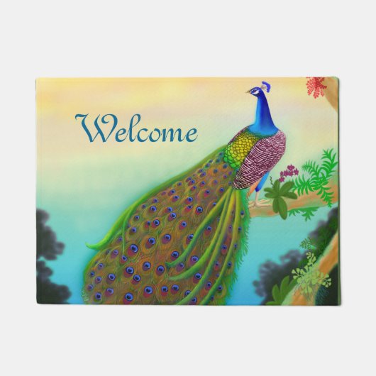 Exotic Blue Indian Peacock Doormat Deurmat (Voorkant)