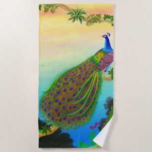 Exotic Blue Peacock Beach Towel Strandlaken