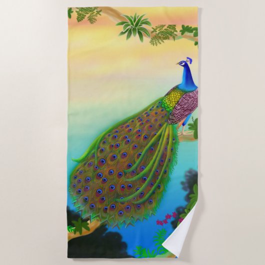 Exotic Blue Peacock Beach Towel Strandlaken (Voorkant)