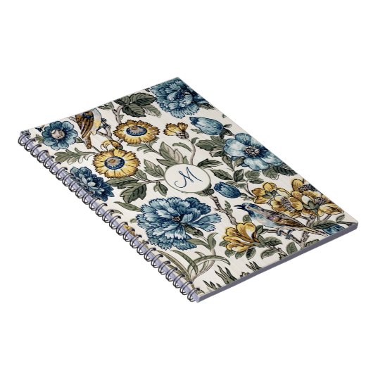 Exotic Boho Blue & Gold Floral Monogram Notitieboek (Rechterzijde)