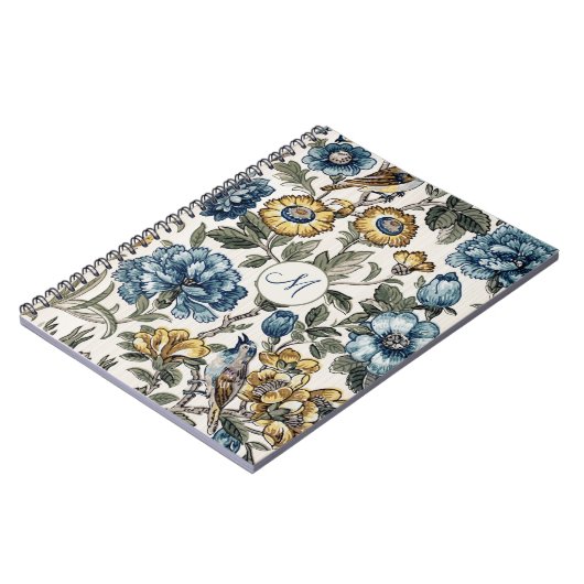 Exotic Boho Blue & Gold Floral Monogram Notitieboek (Linkerzijde)