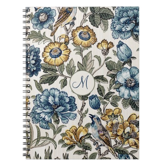 Exotic Boho Blue & Gold Floral Monogram Notitieboek (Voorkant)