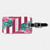 Exotic burgundy Flowers Monogram gestript Bagagelabel (Voorkant horizontaal)
