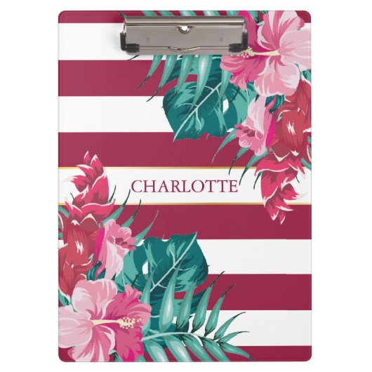 Exotic burgundy Monogram Floral gestript Klembord (Voorkant)