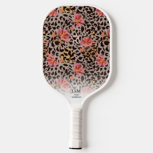 Exotic Cheetah Hibiscus Floral Pattern Custom Text Pickleball Paddle (Achterkant)