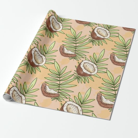 Exotic Coconut Fruit Lover Pattern Cute Summer Cadeaupapier (Uitgerold)