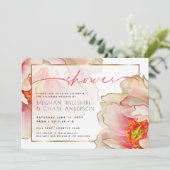 Exotic Coral Roos Peony Couple's Shower Kaart (Staand voorkant)