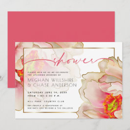 Exotic Coral Roos Peony Couple's Shower Kaart