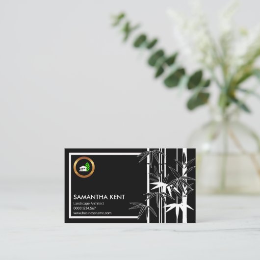 Exotic Creative Black Bamboo Landscape Architect Visitekaartje (Staand voorkant)