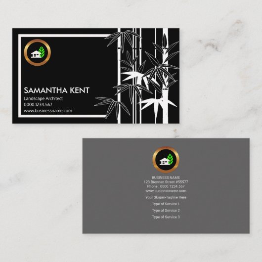 Exotic Creative Black Bamboo Landscape Architect Visitekaartje (Voorkant / Achterkant)