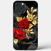 Exotic Elegant Red Rose Floral Rich Gold Black Case-Mate iPhone Case (Achterkant)