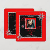 Exotic Fabulous 30 Red Silver Snowflake Photo Kaart (Voorkant / Achterkant)