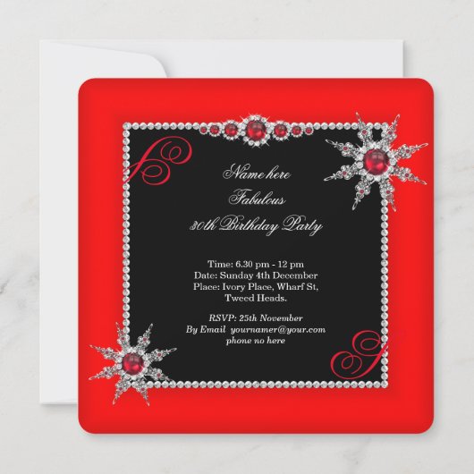 Exotic Fabulous 30 Red Silver Snowflake Photo Kaart (Achterkant)