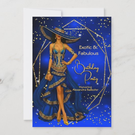 Exotic Fabulous Blue Gold verjaardagsfeestje prach Kaart (Voorkant)