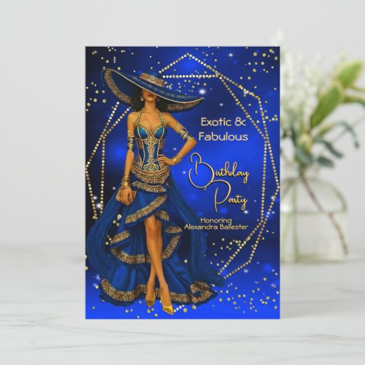 Exotic Fabulous Blue Gold verjaardagsfeestje prach Kaart (Staand voorkant)